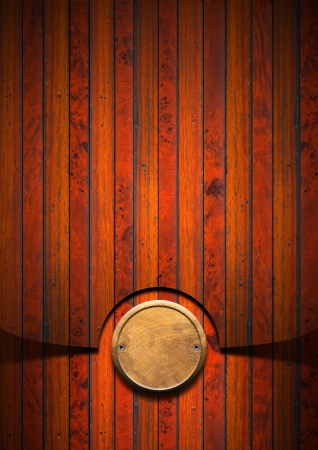 Wood grunge background with wooden plate and screws headsの写真素材