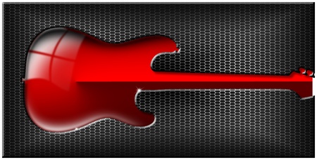 Music black background with hexagons and stylized red guitarの写真素材