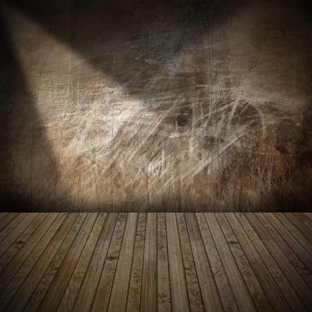 Brown metallic and wooden grunge interior with illuminatedの写真素材