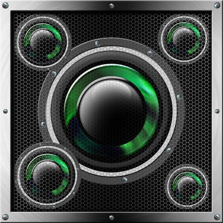 Acoustic system with green and black woofer and protection with hexagonal holes
の写真素材