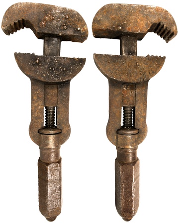 Old Rusty Wrench isolated on white background - front and backの写真素材