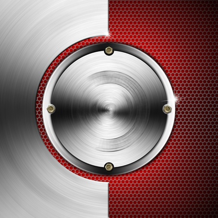 Red and metal business background with grid, hexagons, circles and boltsの写真素材