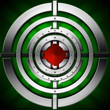 Metallic, green and red futuristic background with stylized targetの写真素材