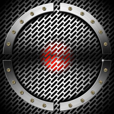 Red and metal business background with grid, hexagons, circle and boltsの写真素材