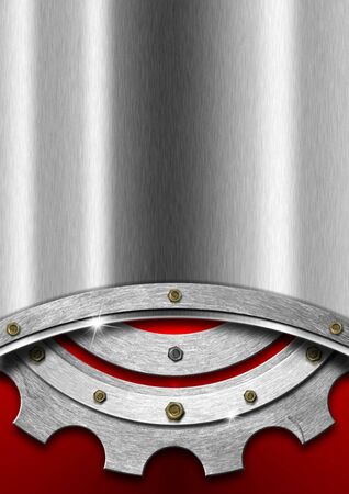 Metallic and red futuristic template background with metal gearの写真素材