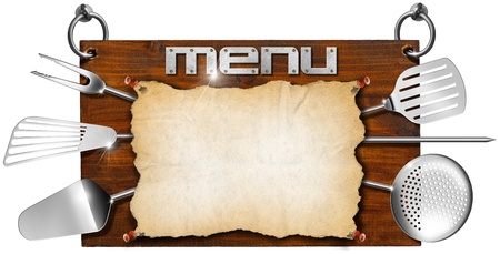 Wooden dark brown signboard with written の写真素材