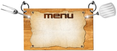 Wooden light brown signboard with written の写真素材