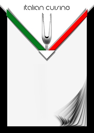 Background for cover or italian menu with italian flag and forkの写真素材