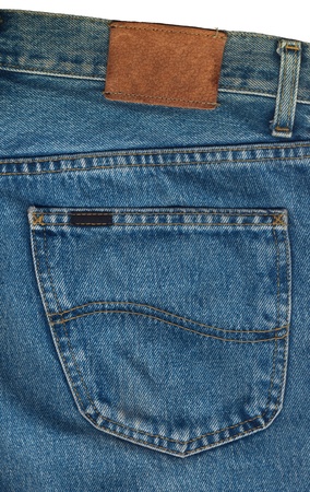 Blue jeans fabric with back pocket and a leather labelの写真素材
