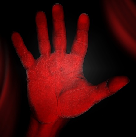 Bloody red hand on glass - horror concept and violenceの写真素材