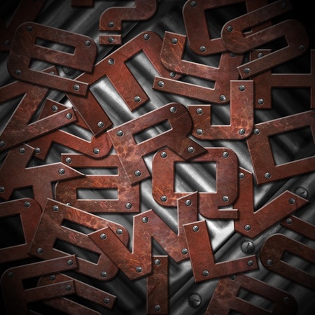 Brown grunge and rusty metal letters with screws on metal backgroundの写真素材