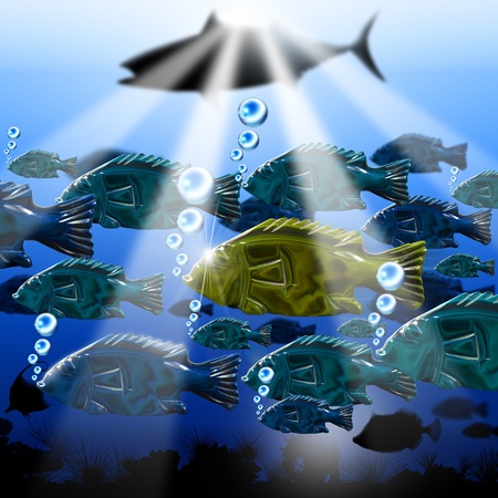 Landscape of the sea abyss with stylized fishes, algae and sea urchinsの写真素材