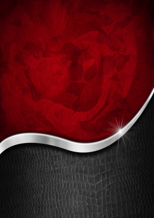 Red texture with ornate floral seamless with metal wave and black backgroundの写真素材