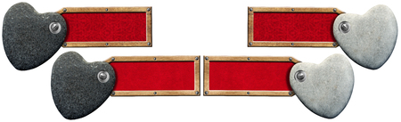 Stones in the shape of heart with wood label with red velvet interior
の写真素材