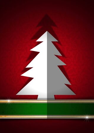 White and stylized Christmas tree on red ornate floral seamless and green plaque

の写真素材