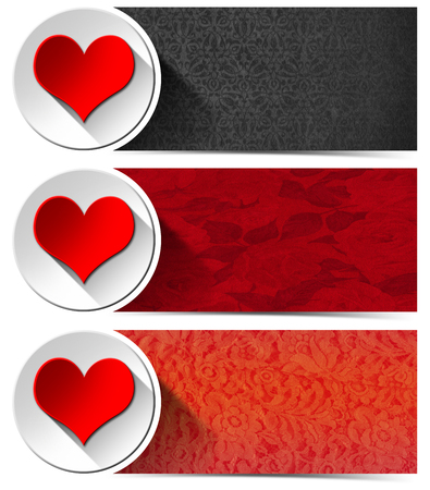 Set of three romantic banners with floral texture, stylized red heart and white circle
の写真素材