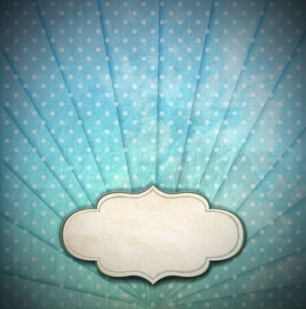 Vintage background with green, blue and brown pastel colors, sunbeams stripes and blank labelの写真素材