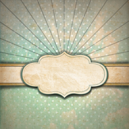 Vintage background with green, blue and brown pastel colors, sunbeams stripes and blank labelの写真素材