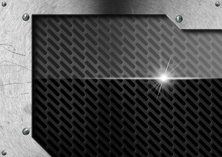 Abstract background with dark metallic grid and screwsの写真素材