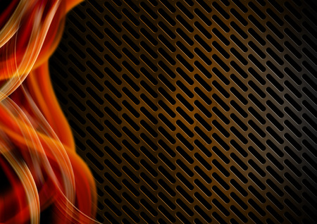 Orange, red black and gray abstract background with metallic grid and wavesの写真素材