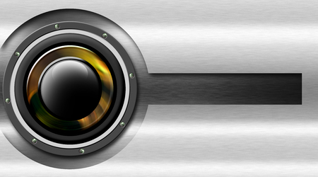 Metal background with orange and black woofer - business card musicの写真素材