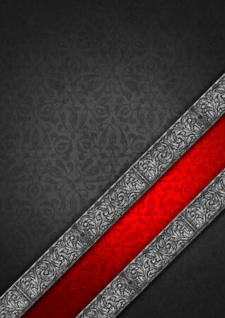 Template of gray and red velvet and texture with ornate floral seamless and diagonal silver floral band

の写真素材