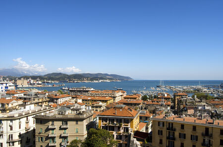 Panorama of the city and the harbor of La Spezia   Liguria-Italy  view from the castle of St  George  San Giorgio の写真素材