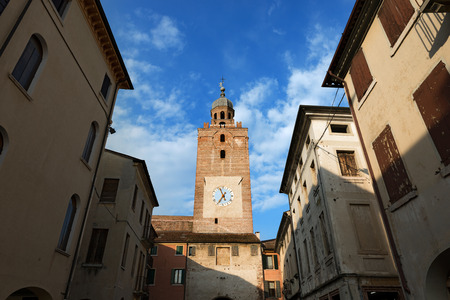 Ancient tower of Castelfranco Veneto, entrance of the old town, east side  1939th  in the province of Treviso, north Italyの写真素材
