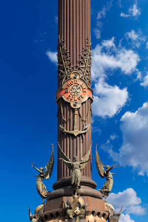 Detail of the column of Barcelona  1888  - Spain, monument dedicated to the famous Italian navigator and explorer Cristorofo Colombo  1451-1506 のeditorial素材