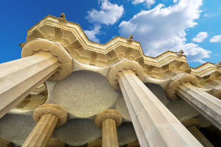 100 Doric columns hold the square above in Park Guell  1900-1914  of Barcelona - Spain  Architect Antoni Gaudi  1852-1926 のeditorial素材