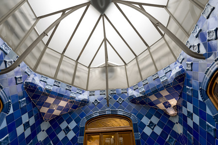 BARCELONA, SPAIN - JUN 12, 2014  Details from Casa Batllo, restored by Antoni Gaudi and Josep Maria Jujol, built in the year 1877 and remodelled in the years 1904 1906  June 12, 2014 Barcelona Spainのeditorial素材