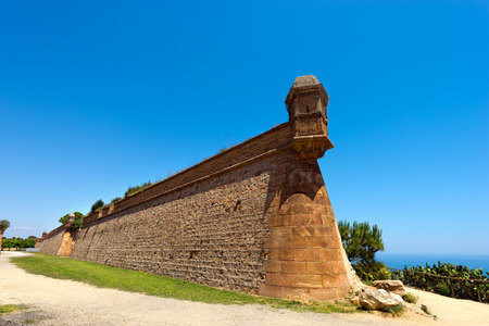 Old walls of Montjuic Castle in Barcelona, Catalonia, Spainのeditorial素材