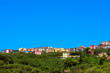 La Serra typical Ligurian village built on the hills of the Gulf of Poets - Lerici, La Spezia, Liguria, Italyの写真素材