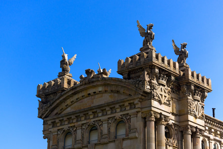 Detail of the top part of the building of the customs of the port of Barcelona  1896-1902 のeditorial素材