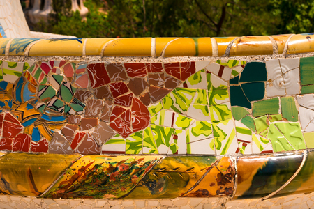 Detail of a ceramic bench in the Park Guell designed by the famous architect Antonio Gaudiのeditorial素材
