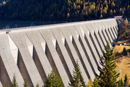 Bissina Dam (1962). Straight concrete dam in the National Park of Adamello Brenta. Trentino Alto Adige, Italyのeditorial素材