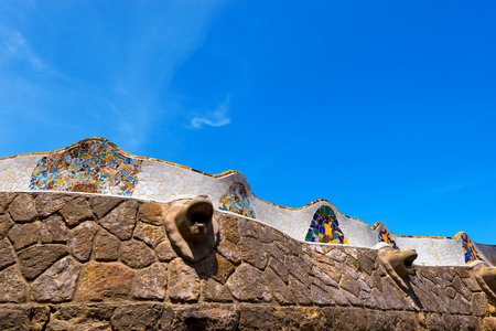 BARCELONA, SPAIN - JUNE 10, 2014: Detail of a ceramic bench in the Park Guell designed by the famous architect Antoni Gaudi (1852-1926). UNESCO, World Heritage Siteのeditorial素材