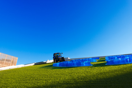 MILAN, ITALY - AUGUST 31, 2015: New Holland Agriculture pavilion at Expo Milano 2015, universal exposition on the theme of food, in Milan, Lombardy, Italy, Europeのeditorial素材