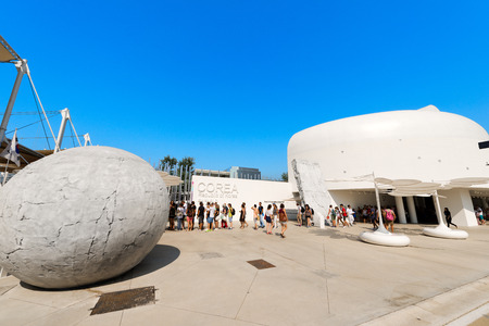 MILAN, ITALY - AUGUST 31, 2015: Corea Korea - Chorea pavilion at Expo Milano 2015, universal exposition on the theme of food, in Milan, Lombardy, Italy, Europeのeditorial素材