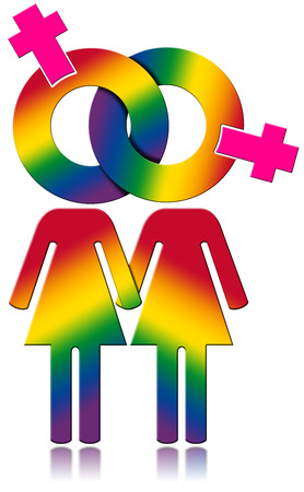 Lesbians symbol with the colors of the rainbow - Lesbian relationship concept. Isolated on white backgroundの写真素材