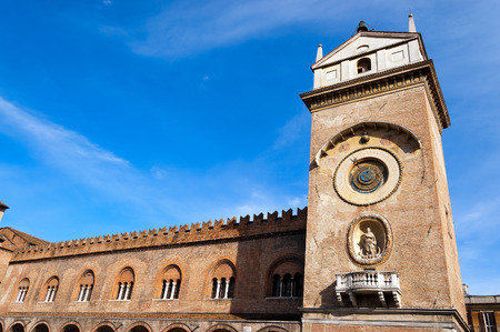 The medieval Palace of Reason Palazzo della Ragione with the clock tower. Mantova, Lombardia - Italyのeditorial素材