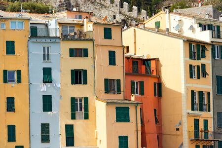 Detail of the tower houses in Portovenere or Porto Venere. La Spezia, Liguria, Italyの写真素材