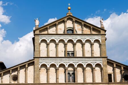 Detail of the facade of the Cathedral of San Zeno (St. Zeno) X century in Piazza Duomo (Cathedral square). Pistoia, Tuscany, Italyの写真素材