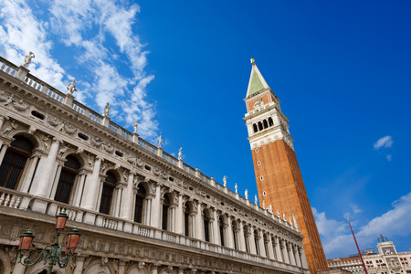 The palace of National Library Marciana and bell tower of St. Mark in Piazza San Marco (St. Mark Square) in the city of Venezia, Veneto, Italyのeditorial素材