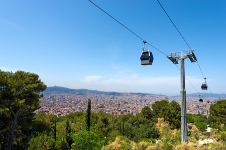 Cableway to Montjuic and panoramic view of the Barcelona city. Catalonia (Catalunya), Spainの写真素材