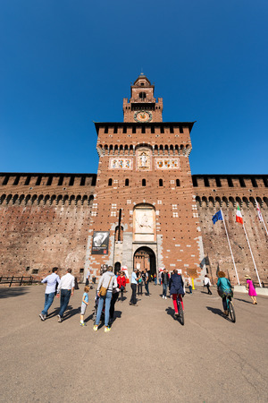 MILAN, ITALY - SEPTEMBER 24, 2016: People visiting the Sforza Castle XV century (Castello Sforzesco). It is one of the main symbols of the city of Milan, Lombardy, Italyのeditorial素材