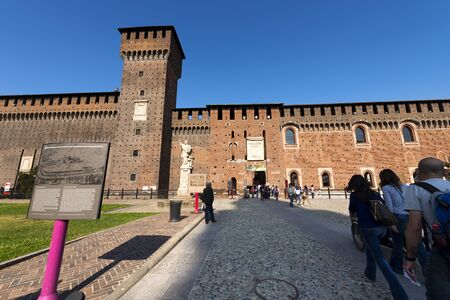 MILAN, ITALY - SEPTEMBER 24, 2016: People visiting the Sforza Castle XV century (Castello Sforzesco). It is one of the main symbols of the city of Milan, Lombardy, Italyのeditorial素材