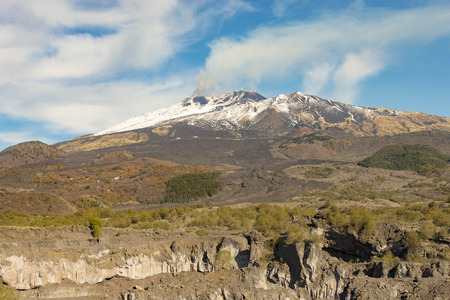 The mount Etna Volcano with snow in Sicily, Catania, Italy (Sicilia, Italia)の写真素材