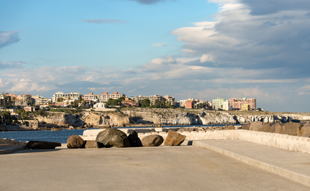 The city of Syracuse (Siracusa) seen from the Ortygia Island (Isola di Ortigia) with the Mediterranean Sea. Sicily Italy Europeの写真素材