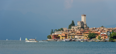 Cityscape of the ancient small town of Malcesine on the Garda Lake coast. Veneto, Verona, Italy, Europeの写真素材